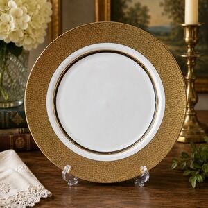 Yedi Houseware Gold Crackle Mosaic Dinner Plate 10.5" White Elegance